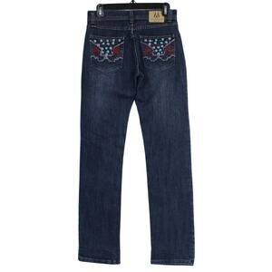 Westwood Jeans Co Womens 28 Y2K Rhinestone Turquoise Embroidered Denim